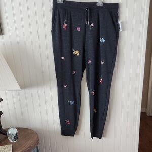 Old Navy Black Joggers with Floral Embroidery
